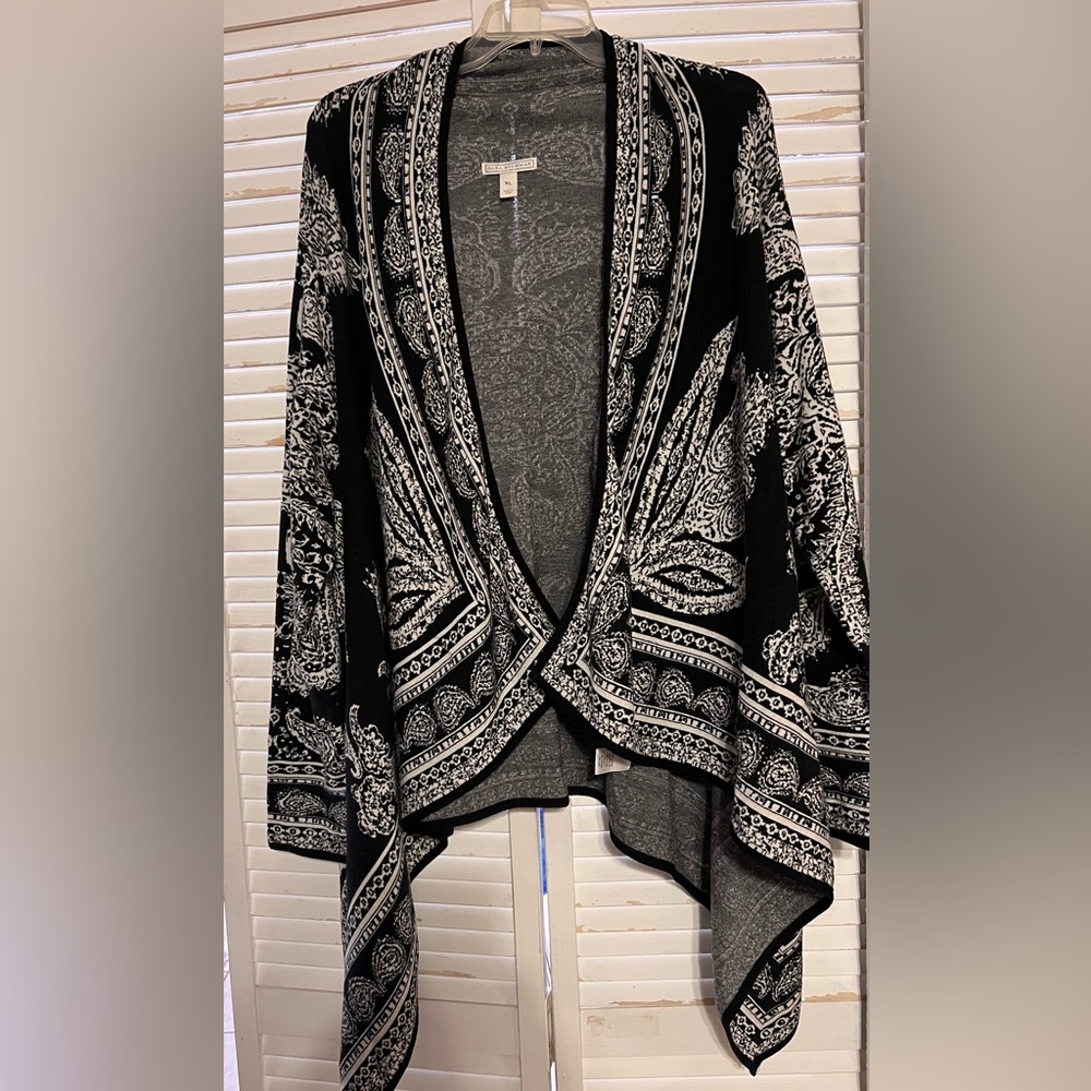 Dana Buchman Black and White Paisley Open Cardigan 100% Cotton